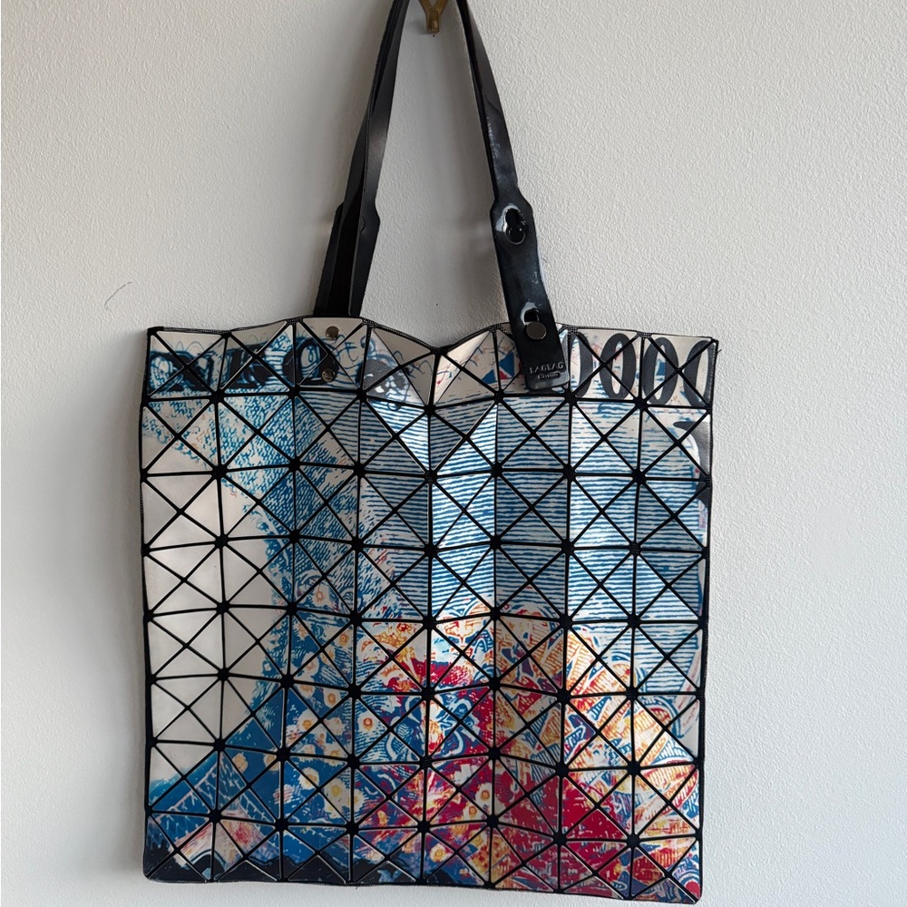 Issey Miyake Blue and Black Geometric Tote